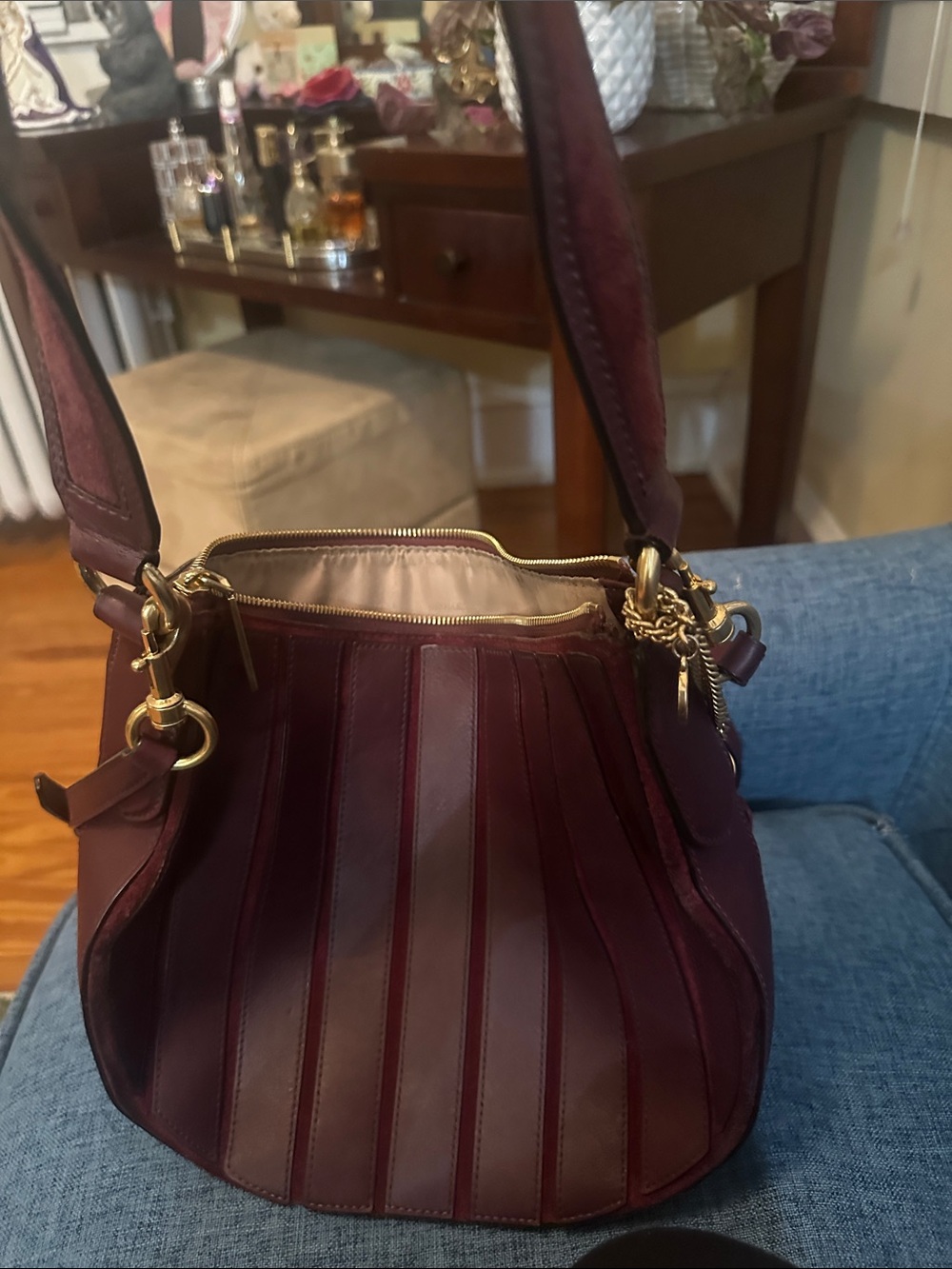 Michael Kors Women's Burgundy Brooklyn Appliqué Feed Bag Shoulder Bag